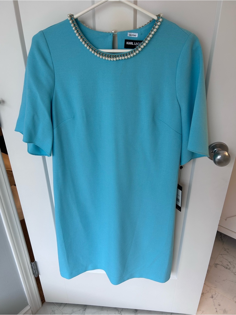 Karl Lagerfeld Aqua Pearl-Trim Shift Dress